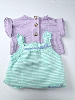 Carter's Lavender Short Sleeve Top & Mint-Striped Tank Set